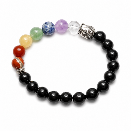 Pulsera 7 Chakras con Obsidiana – Protección, Equilibrio y Fortaleza
