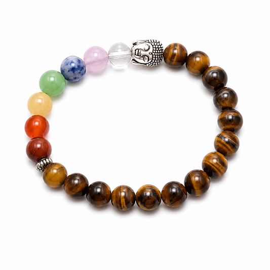 Pulsera 7 Chakras con Ojo de Tigre – Protección, Confianza y Equilibrio