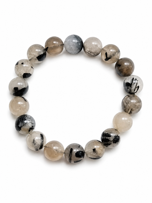 Pulsera de Cuarzo Turmalinado Natural-Protección, Limpieza Energética y Equilibrio