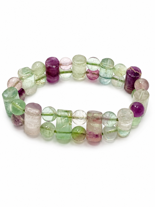 Pulsera de Fluorita Natural Multicolor-Claridad Mental y Equilibrio Energético