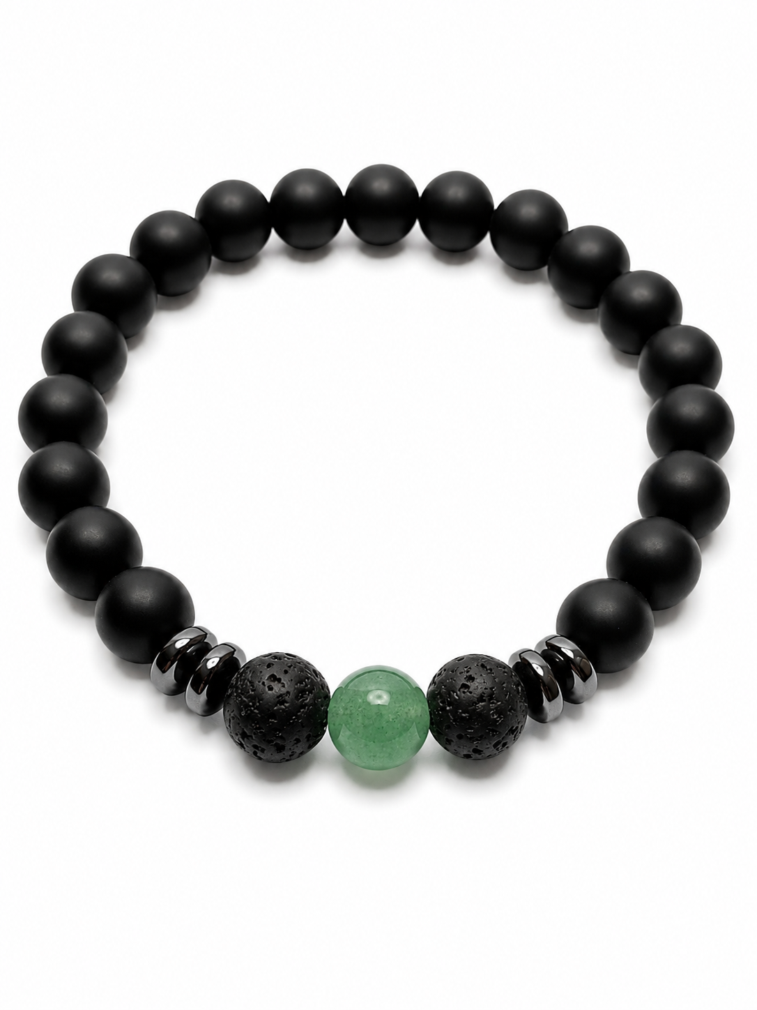 Pulsera de Ónix Mate, Aventurina Verde y Piedra Volcánica– Protección, Suerte y Equilibrio