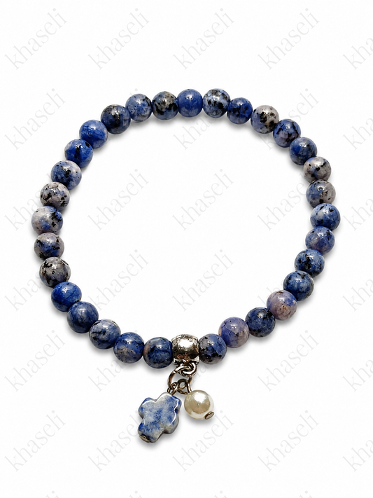 Pulsera de Sodalita Natural con Cruz - Protección, Intuición y Comunicación