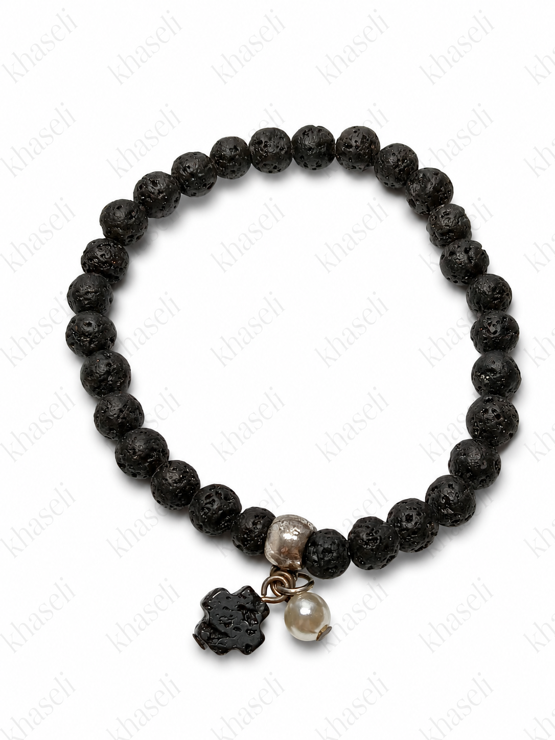 Pulsera de Protección Energética de Piedra Volcánica con Cruz de Obsidiana Nevada