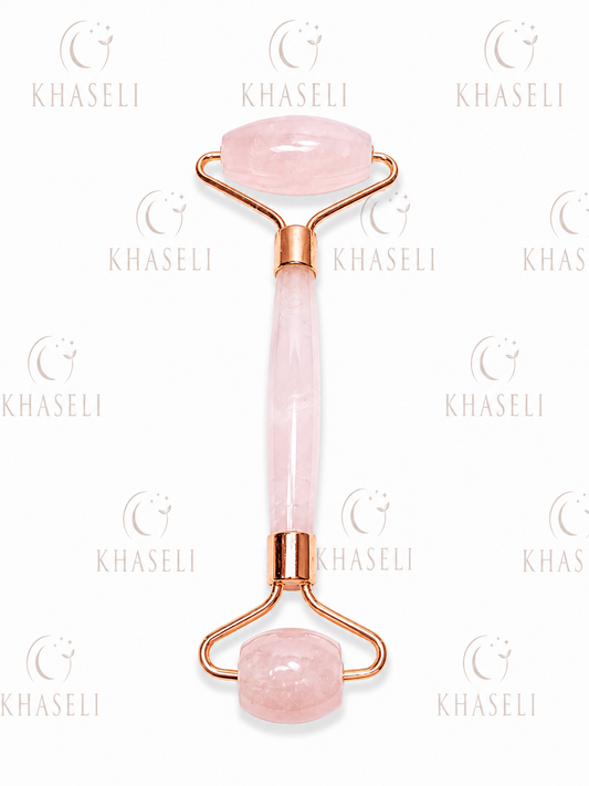 Rodillo Facial de Cuarzo Rosa Natural para Masaje Facial - Belleza y Energía Positiva