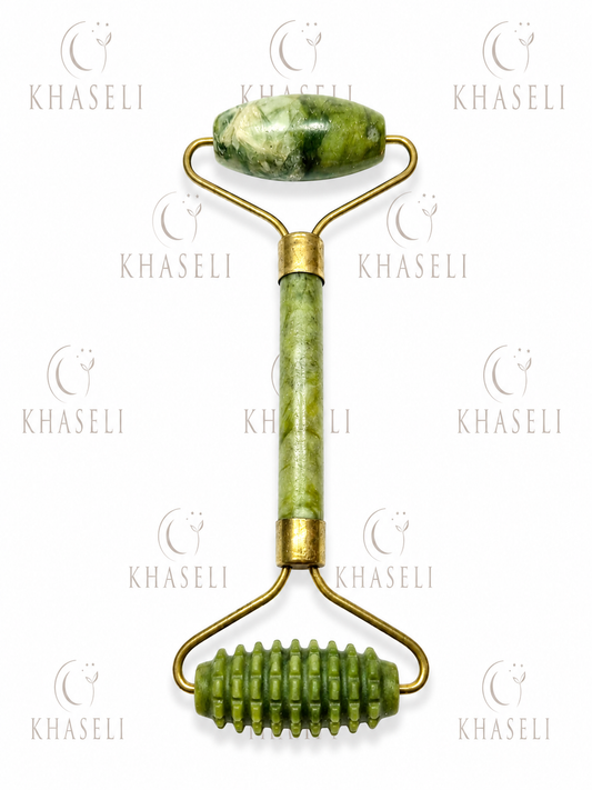 Rodillo Facial de Jade Verde con Rodillo Texturizado – Masajeador Facial para Reafirmar y Revitalizar la Piel