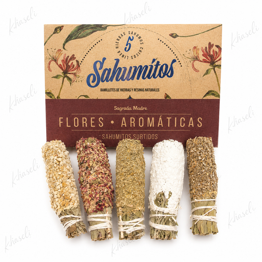 humerio de Flores Surtidas Sagrada Madre – 5 Sahumitos Naturales para Limpieza Energética, Armonización y Bienestar