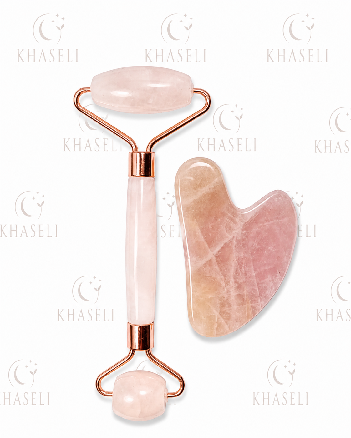 Set de Rodillo Facial y Gua Sha de Cuarzo Rosa- Kit de Belleza y Bienestar Energético