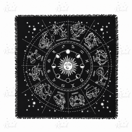 Tapete Esotérico Zodiaco con Fases Lunares – Altar Místico para Tarot, Rituales y Meditación