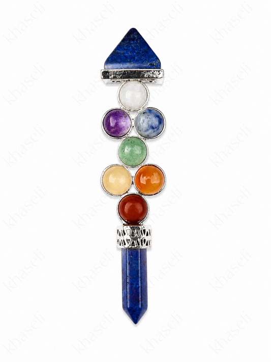 Vara de Poder de Lapislázuli con Chakras – Cristal Natural para Reiki, Meditación y Equilibrio Energético
