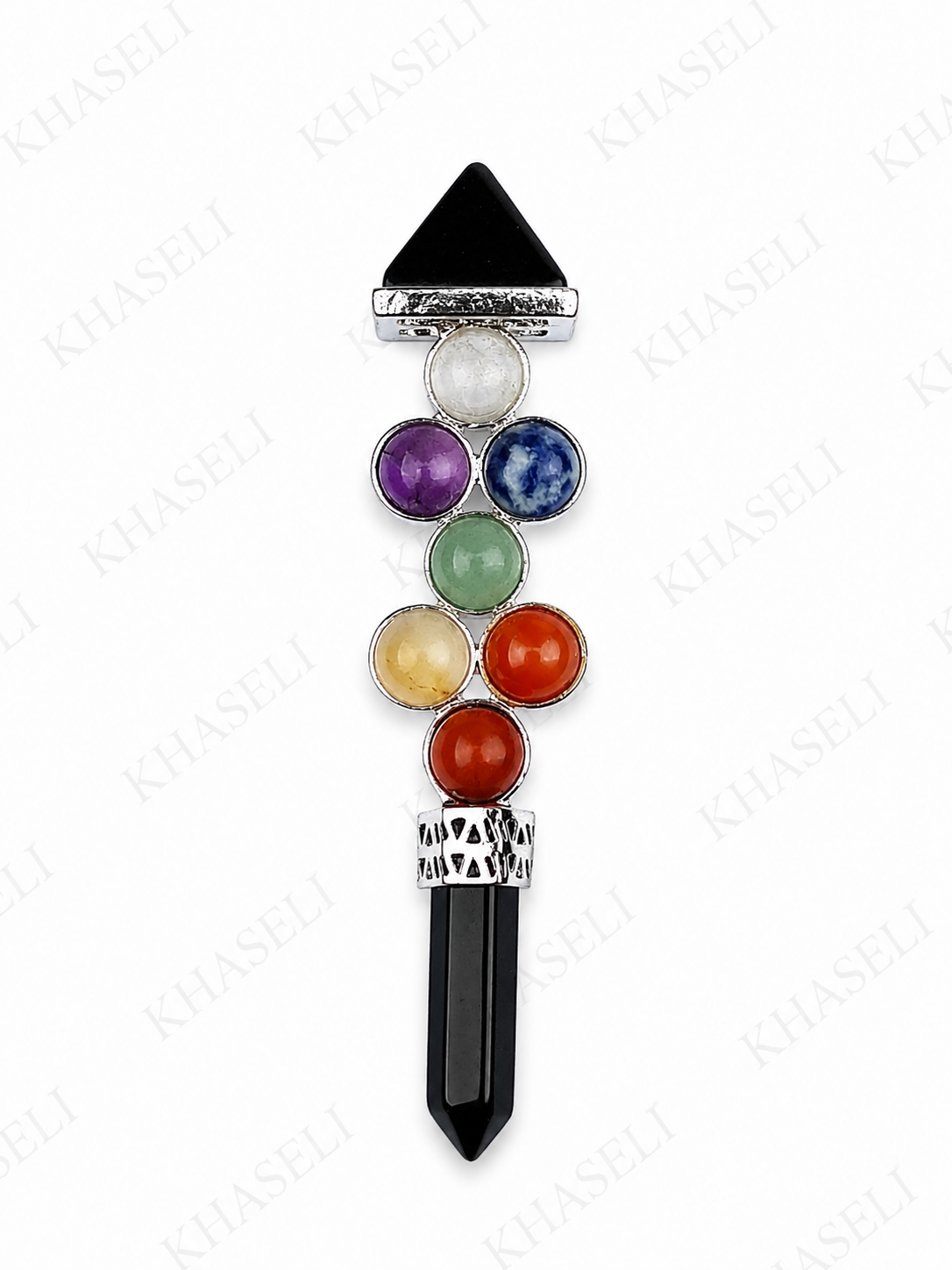 Vara de Obsidiana 7 Chakras-Protección energética, equilibrio y limpieza espiritual