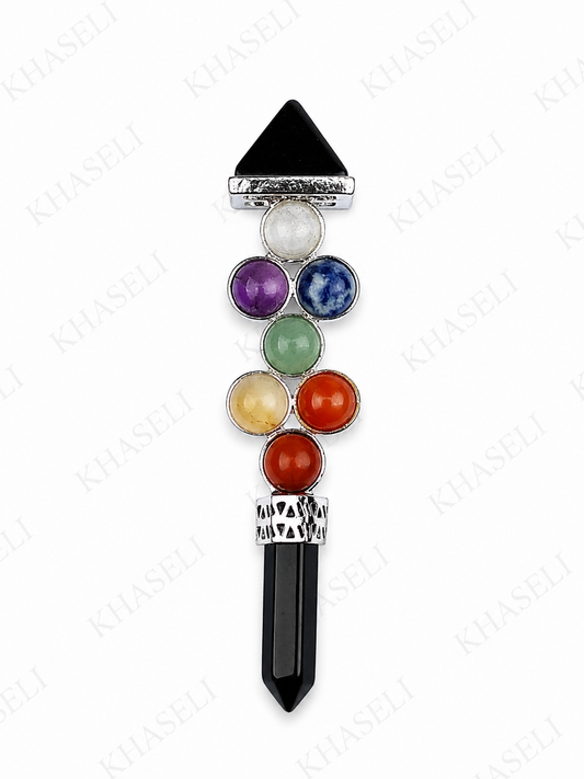 Vara de Obsidiana 7 Chakras-Protección energética, equilibrio y limpieza espiritual