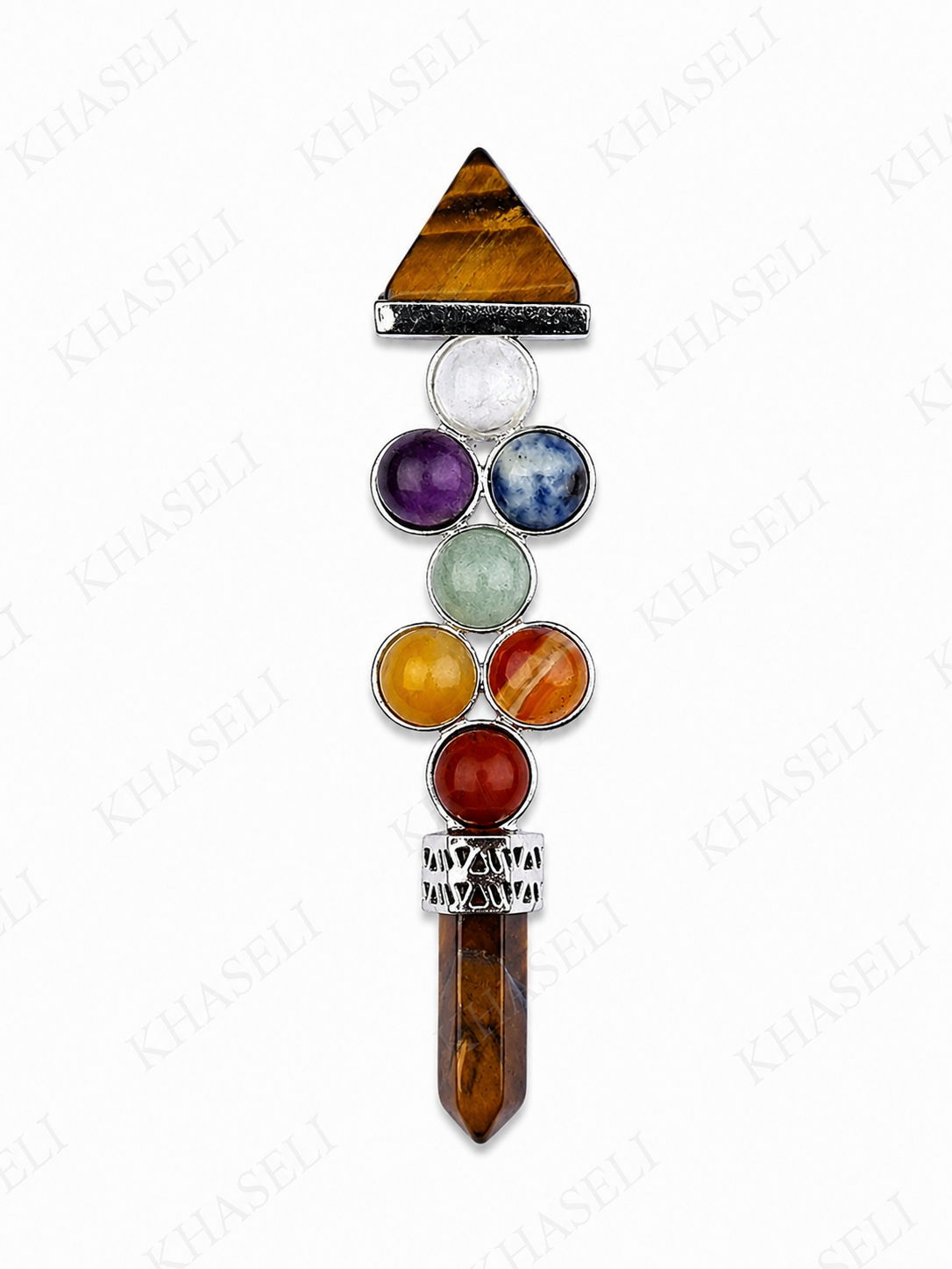 Vara de Ojo de Tigre 7 Chakras - Protección, fuerza interior y equilibrio energético
