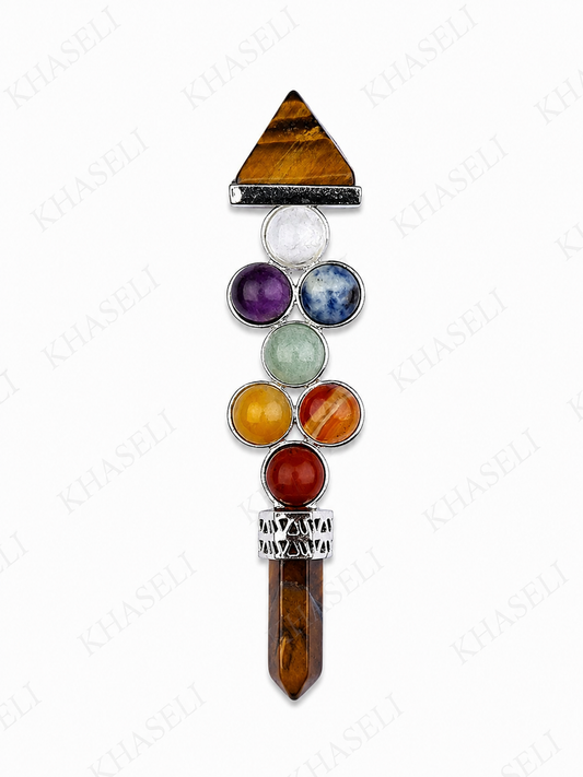 Vara de Ojo de Tigre 7 Chakras - Protección, fuerza interior y equilibrio energético