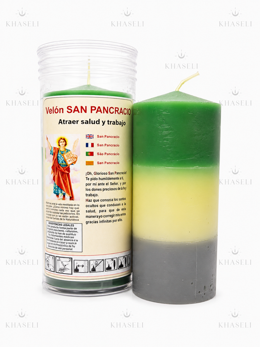 Velón Oración San Pancracio - Velón Esotérico para Trabajo, Prosperidad y Apertura de Caminos